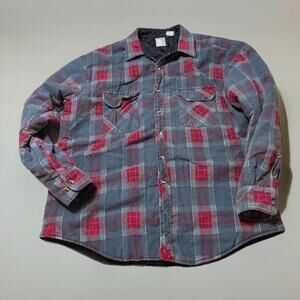 1990s OUTDOOR EXCHANGE GRAY AND RED PLAID QUILTED SHACKET